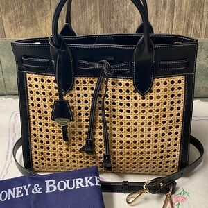 Dooney & Bourke ALTO Black Leather & Rattan Large Tassel Satchel Rare Made 🇮🇹